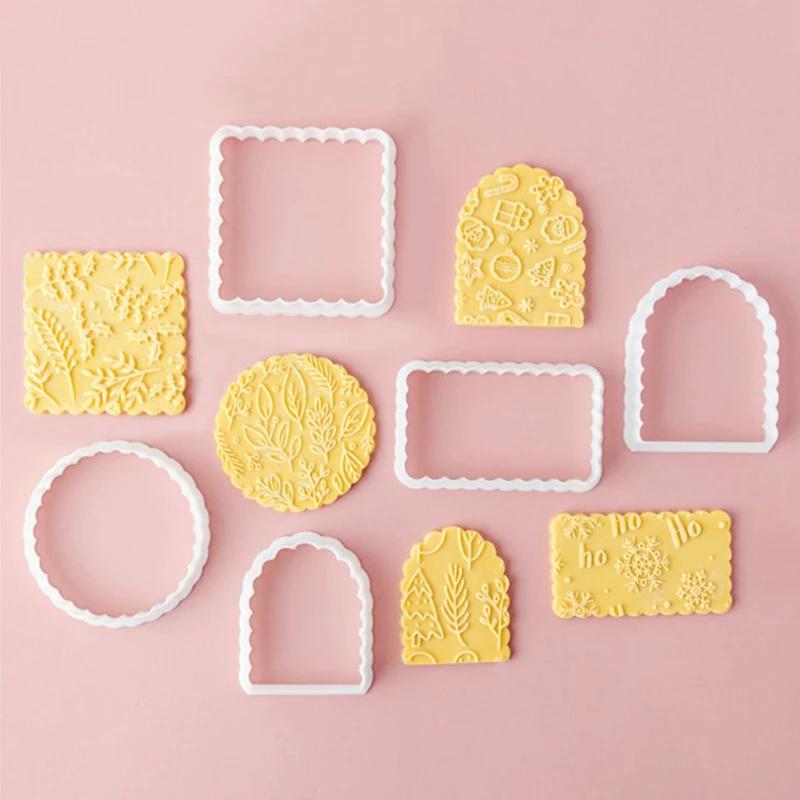 Square Arch Rectangle Cookie Cutter Mold Wavy Round Shaped Blessing Frame Fondant Cookie Cutting Die Baking Cake Decorating Tool