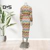 Women Dress Colorful Print Deep V Neck Long Lantern Sleeves Loose Waist Bohemian Style Vacation Shopping Dating Maxi Dress