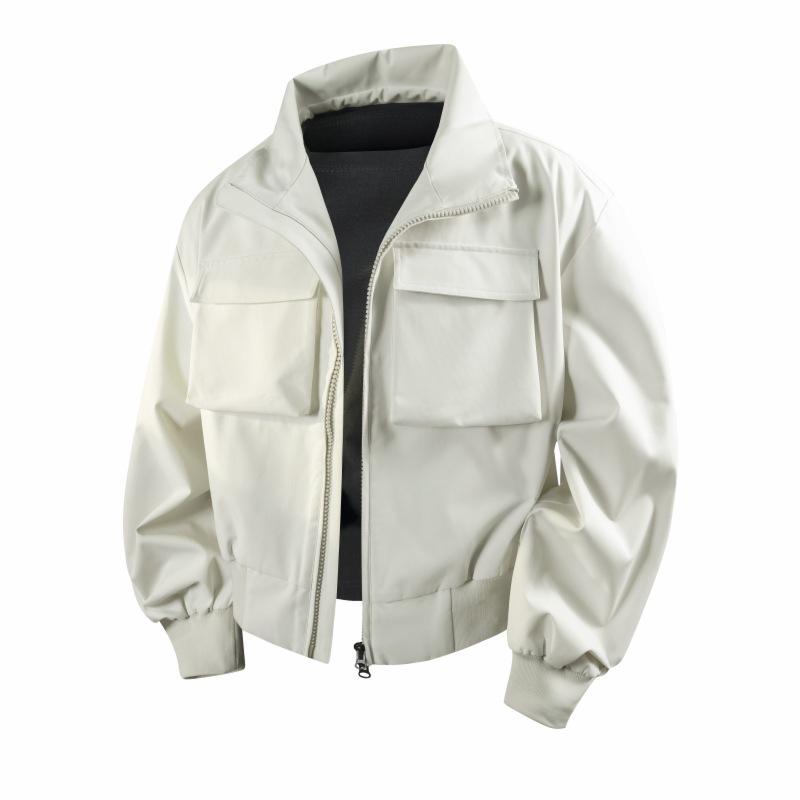 

2025 Trendy Multi-Pocket Stand Collar Jacket for Spring/Autumn 2XL бежевий