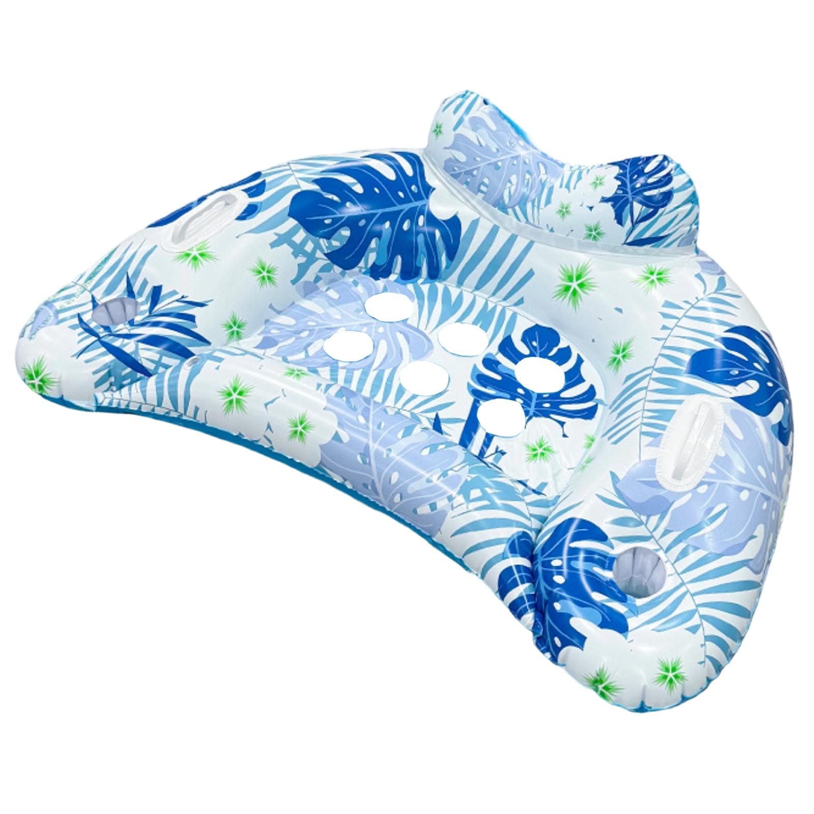 Inflatable Pool Float Lounge with Tropical Leaf Print Comfortable Headrest Durable Construction for Adults and Teens One Size синий