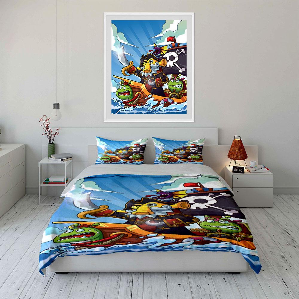 Lively Pirate Ship Adventure Print Bedding Set 1 Duvet Cover 2 Pillowcases for Adult and Children Luxury Gift Full Size