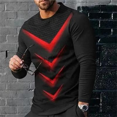 Color Block 3D Print Men's T-shirts Spring Summer Imitation Polyester Loose Round Neck Long Sleeve Casual Tops Oversized T Shirt