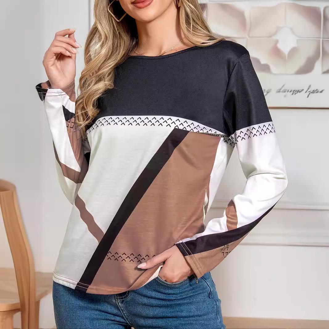 

Women s Spring & Autumn Elegant Geometric Contrast Long-Sleeve Tops Medium