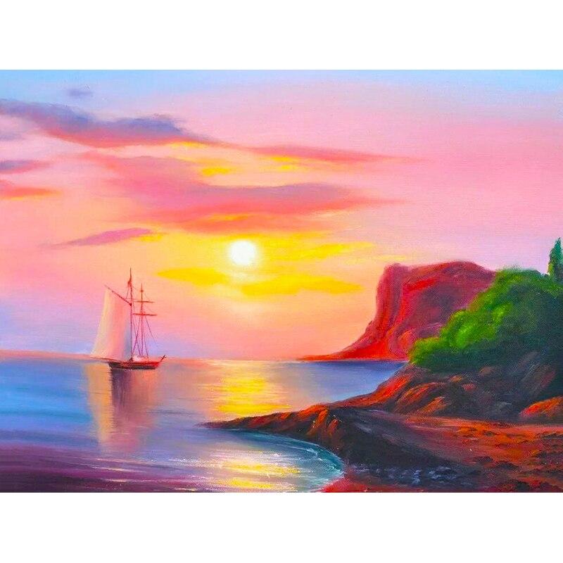 New 5D DIY Diamond Painting Sea View Diamond Embroidery Sailboat Cross Stitch Full Round Drill Home Decor Manual Art Gift