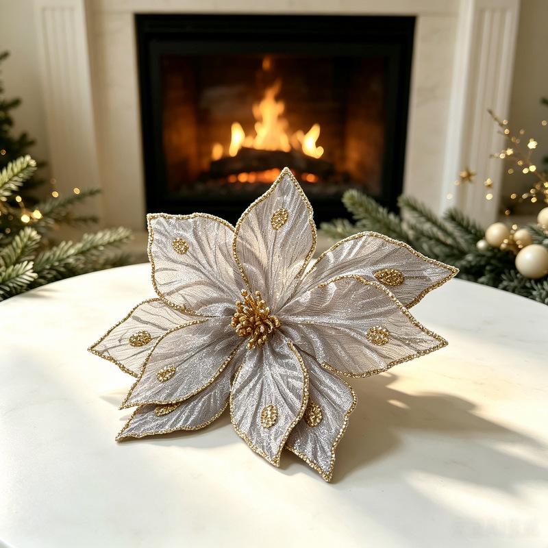 Luxurious and Sophisticated Christmas Flower Gold Powder Border Imitation Flower Wedding Decoration Set for Christmas Decoration.