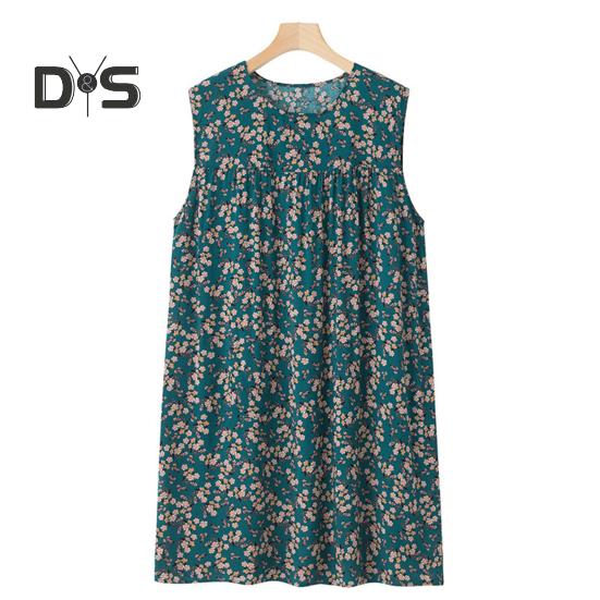 

Женская свободная ночная рубашка без рукавов, повседневная сорочка, плиссированное платье для сна, летняя домашняя одежда с круглым вырезом и принтом зелёный