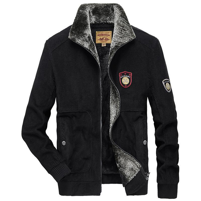 Autumn and Winter Men's Fleece Jacket Youth Corduroy Top Lapel Casual Jacket Men's Cotton-padded Clothes