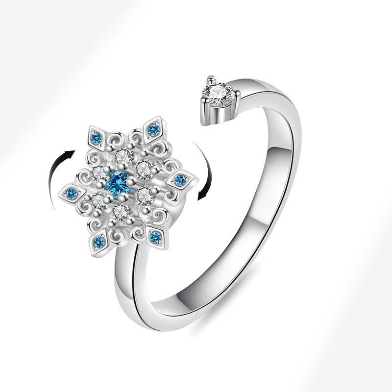925 Silver Sunflower Diamond Zircon Rotatable Ring For Women Gift Relieve Stress Ring Jewelry