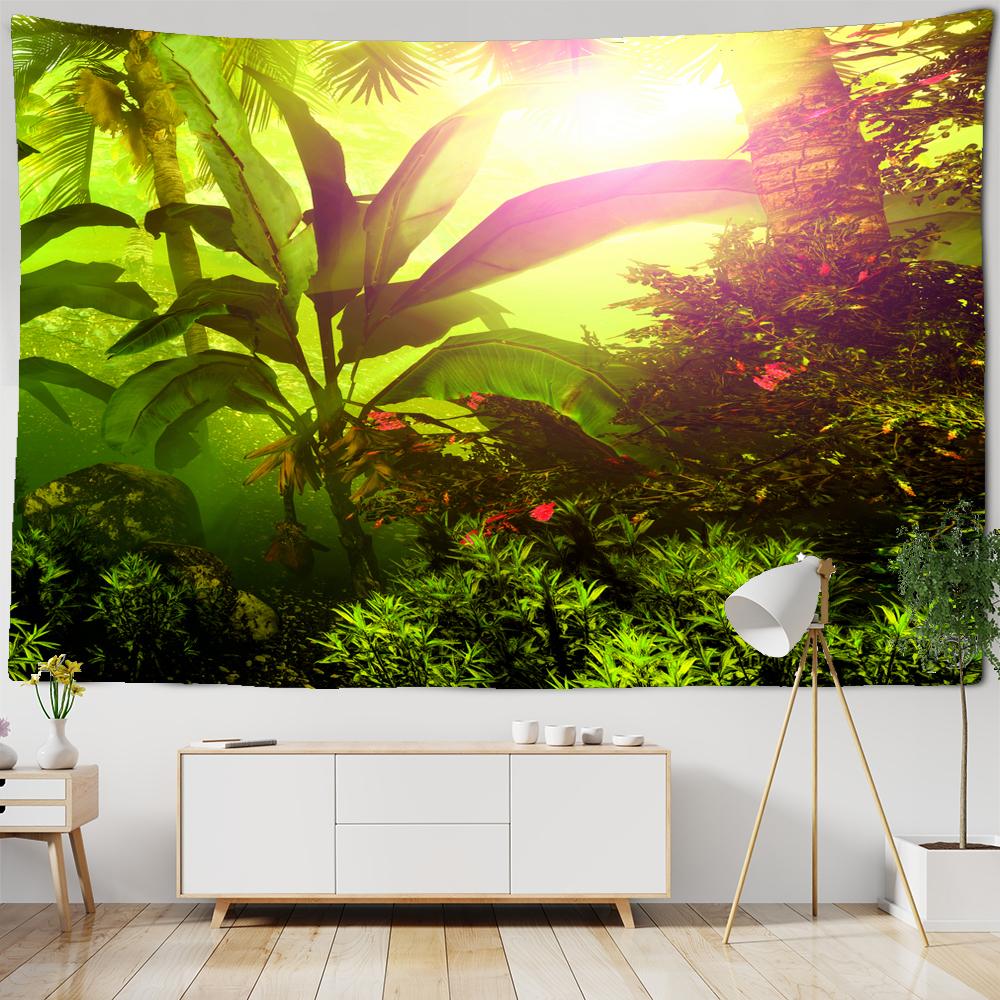 Tapestrie Botanică Verde Frunze de Palmier Plante de Pădure Tropicală din Asia de Sud-Est Tapiserie de Agățat pe Perete Pânză de Perete