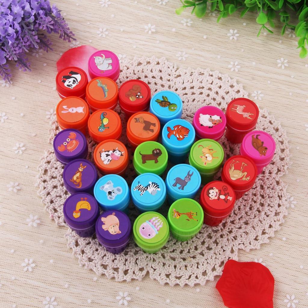 SensaBliss Cute Stamp Set of 26 Perfect for Summer Mini Girls and Ink Cute Round Birthday Festival Rewards - Festivals, Games, Toys, Animals, Stamps,