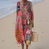 Women's Fashionable Casual Long-Sleeved Round Neck Retro Geometric Print Elegant Dress