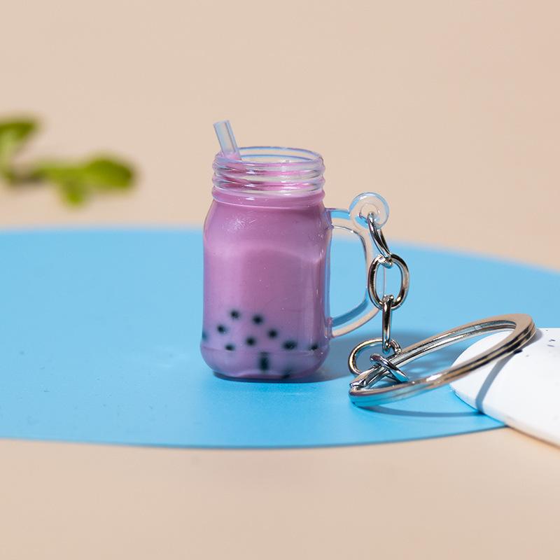 Simulation Milk Tea Cup Keychain Creative Bag Pendant Small Gift for Tea Shops Couple Family Keychain Pendant