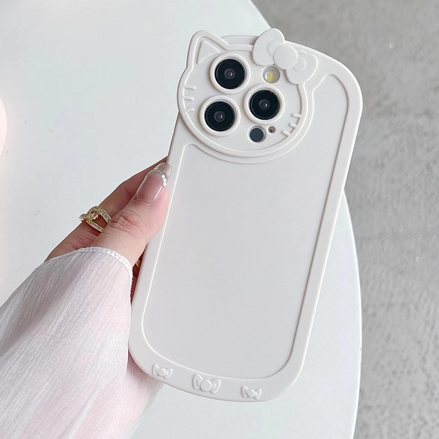 

For iPhone 14 Pro Max Case 3D Animal Kitty TPU Phone Cover Precise Cutouts White