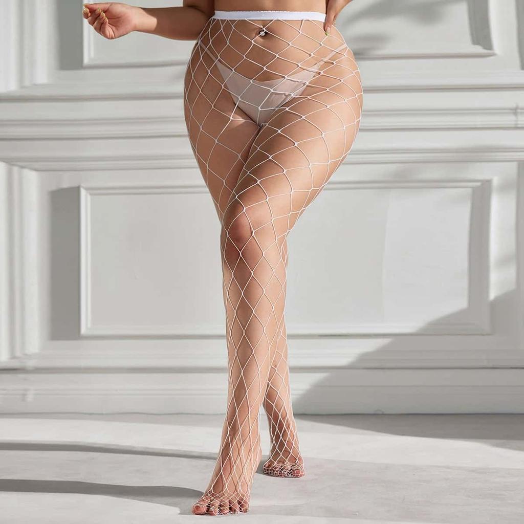 3Xl Fishnet Stockings Mesh Pantyhose Plus Size White Black Large Over Knee Long Socks Thigh High Tights For Oversized Women 2Xxl