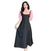 French Style Temperament Splicing Button Contrasting Dress Fake Two Pieces Age-reducing Design Waist A-shaped Long Dress Women's Summer