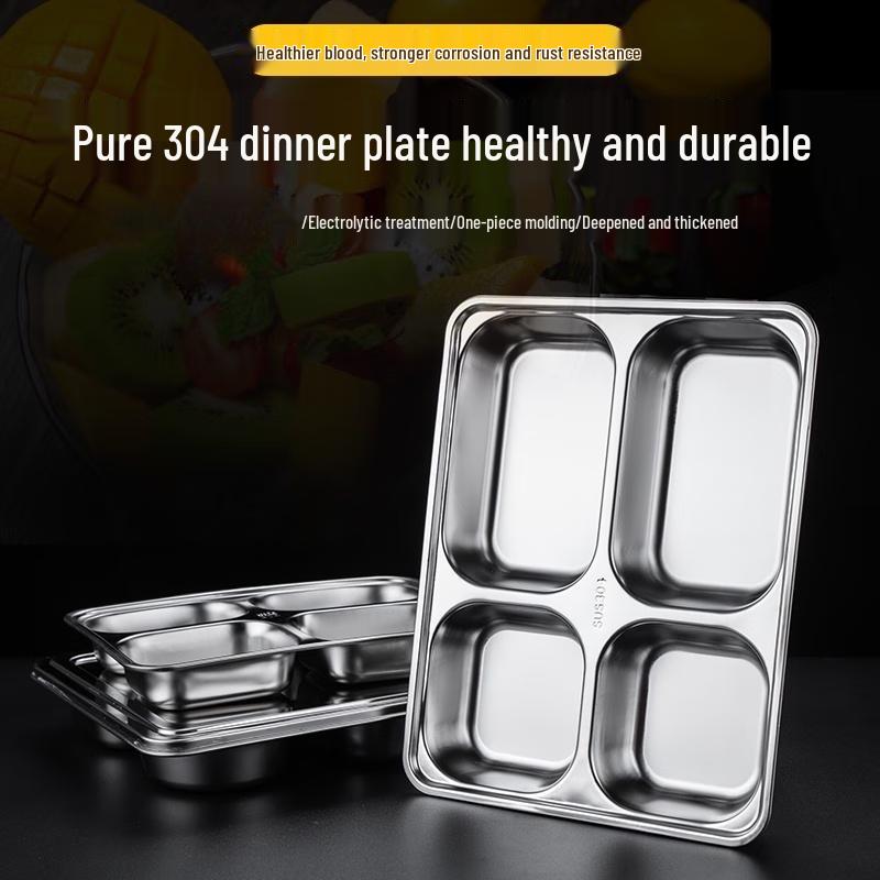 Wuhe 304 Stainless Steel Divided Food Tray with PP Lid