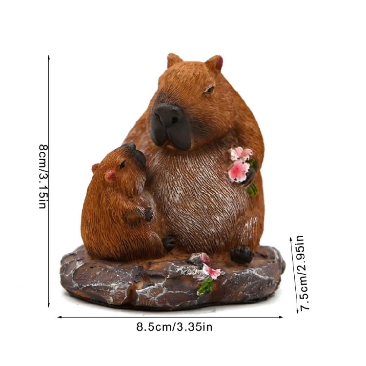 Detailed Resins Mother Child Capybara Miniature Figurine Animal Sculpture Ornament for Desktop and Garden Display Decors