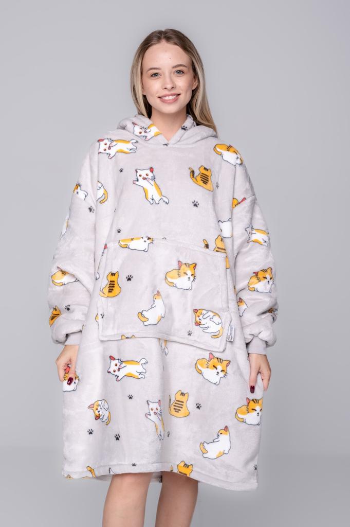 Koc Bluza Oversize Ciepła Gruba Kocobluza 2W1 Xxl Koty Futrzak [Kb-W10]