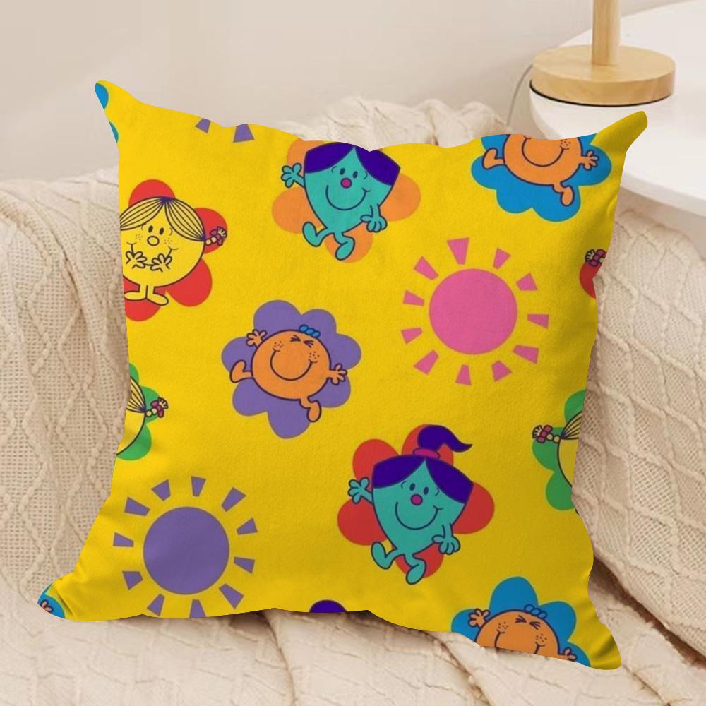 Mr Men and LLittle Miss Cushion Cover Soft Plush Fabric DoubleSided Printed Sofa Cushion Cover for All Seasons Home DecorGift