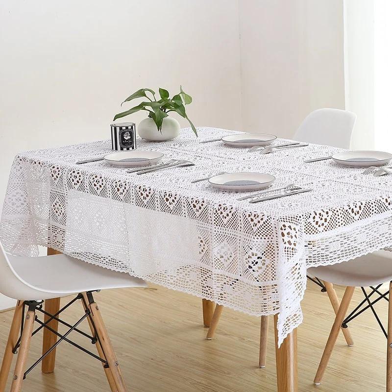 Elegant White Lace Table Cloth Wedding Decor Translucent Table Cover Embroidered Tablecloth Tea Tabl