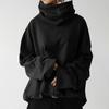 Women's Loose Casual Long Sleeve High Collar Pullover Color Pocket Sweater