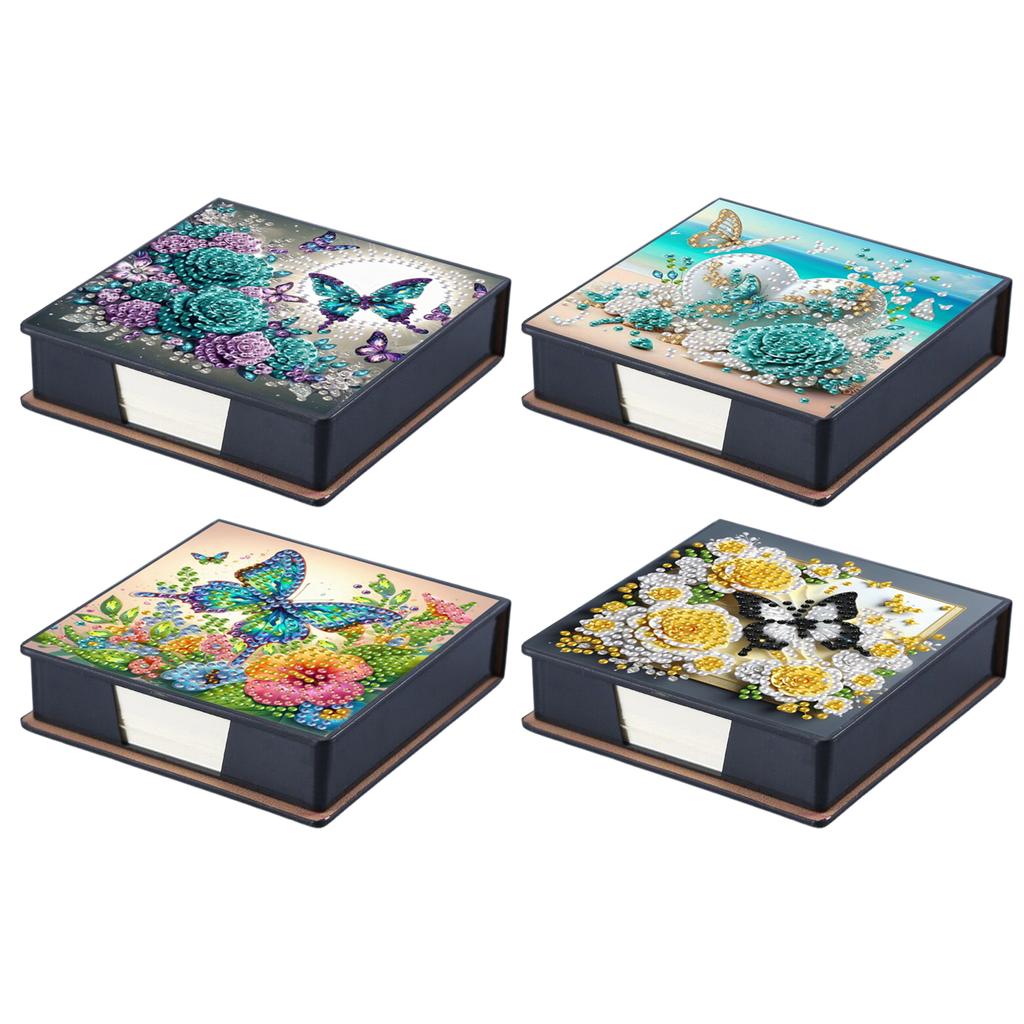 4pcs Flower PU DIY Memo Paper Storage Box Diamond Art Contains 160 Sheets of Paper Diamond Painting Note Box for Office Desk