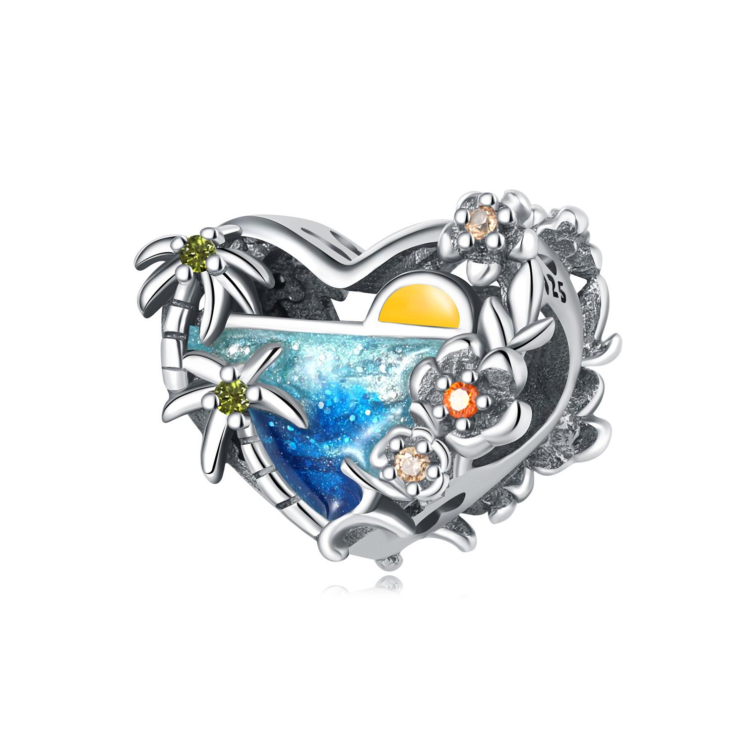 

Real Copper Heart Shaped Sunrise Pendant Beads Fit Original Bracelet For Women Jewelry Fine Gifts Accessory 6mm