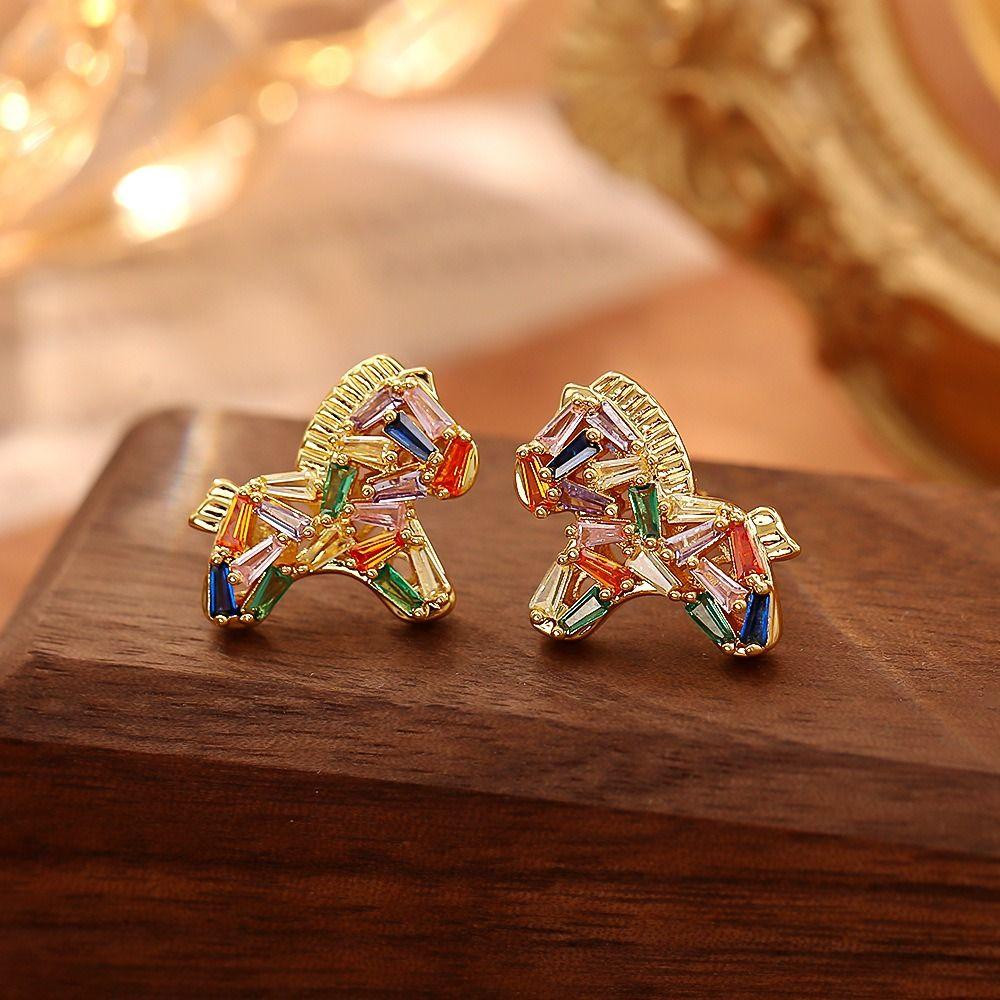 Copper New Year Pony Jewelry Set Good Luck Vintage Zircon Earrings Necklace  Girls