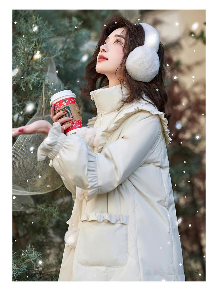 Women's 2024 Chinese-Style Stand-Up Collar Ruffle Down Jacket - Winter Christmas Coat BX2396
