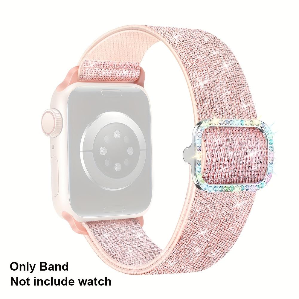 

Sparkly nylon solo loop apple watch band, stretch glitter iWatch strap fits 40-49mm Series Ultra SE 40mm/41mm/42mm(Series 11 10) розовый