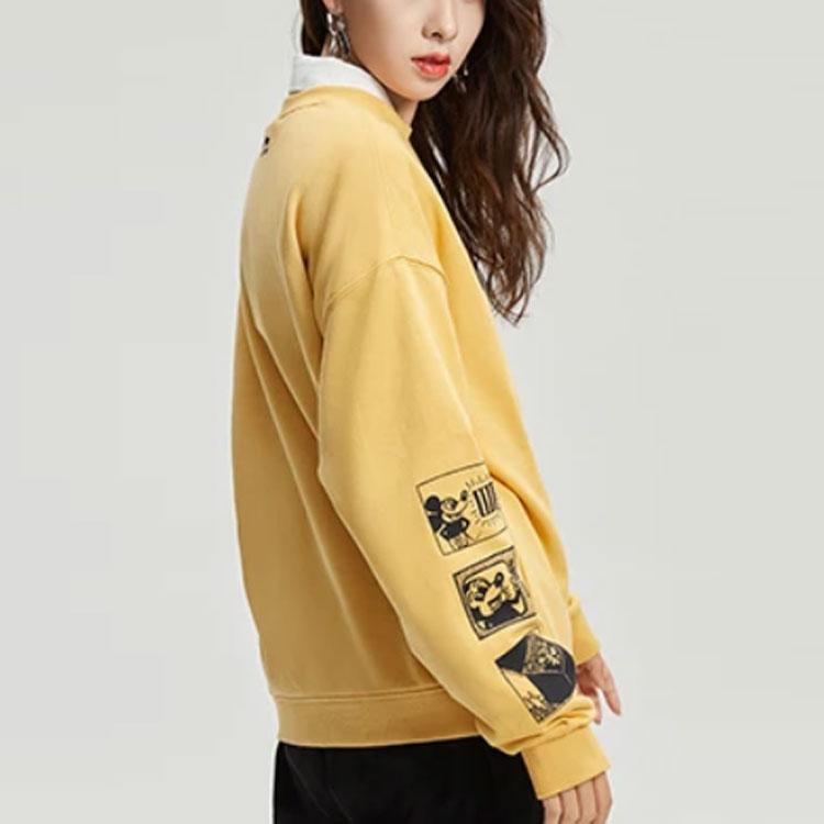 Li Ning X Disney Mickey X Keith Collaboration Casual Sports Breathable Pullover Sweatshirt Men sweatshirt Light-Ochre AWDR591-2