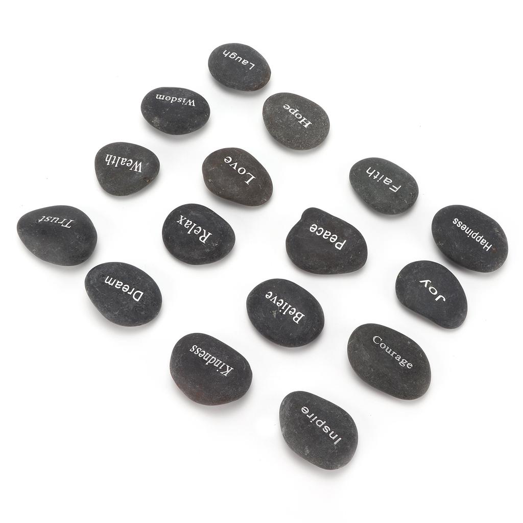 16Pcs Engraved Pebbles Black Matte Rune Divination Supplies with Engraved Lettering for Meditation