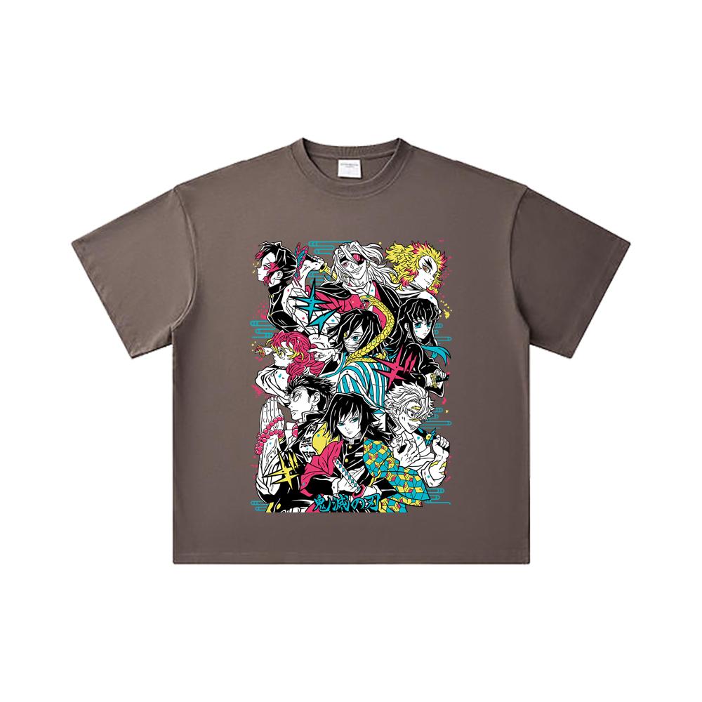 260 GSM Double Yarn 32 Count 100% Cotton Demon Slayer V2 Hashiras Print Unisex Heavy Cotton T Shirt