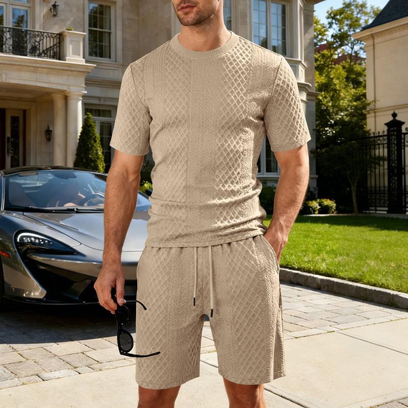 Men's Summer Jacquard T-shirt and Shorts Set - Casual European & American Style