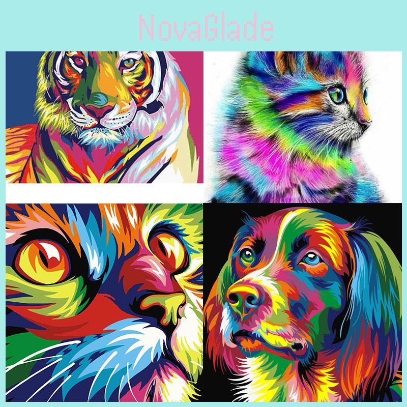Modern Abstract Animal Canvas Art In White Yellow Orange For Living Room Walls
