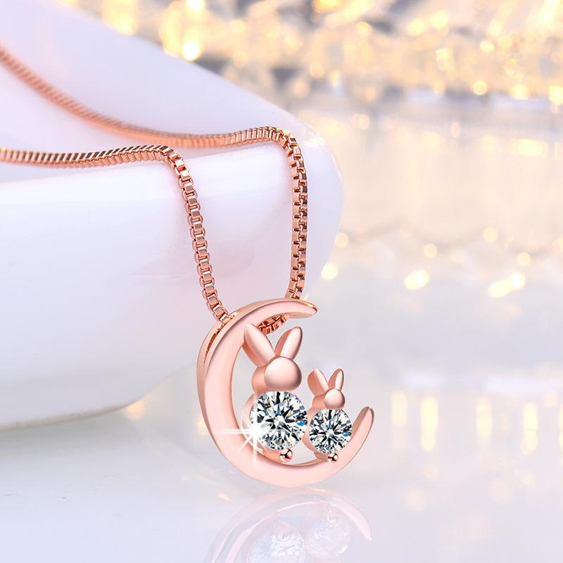 925 Sterling Silver Moon Necklace Pendant Zircon For Women Fashion Exquisite Student Girlfriend Jewelry Accessories Heart GiftGood Product