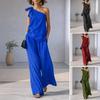 2-teilige Outfits für Damen Sommer One-Shoulder Ärmelloses Oberteil und Weitbeinige Hose Passendes Lounge-Set mit Taschen