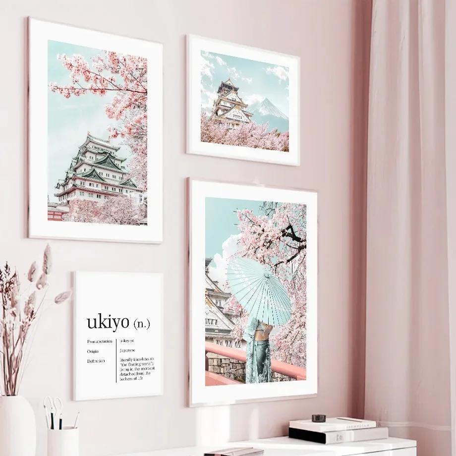 Mount Fuji Sakura Umbrella Japanese Girl Canvas Painting Wall Art Nordic Posters And Prints Pictures For Living Room Decor