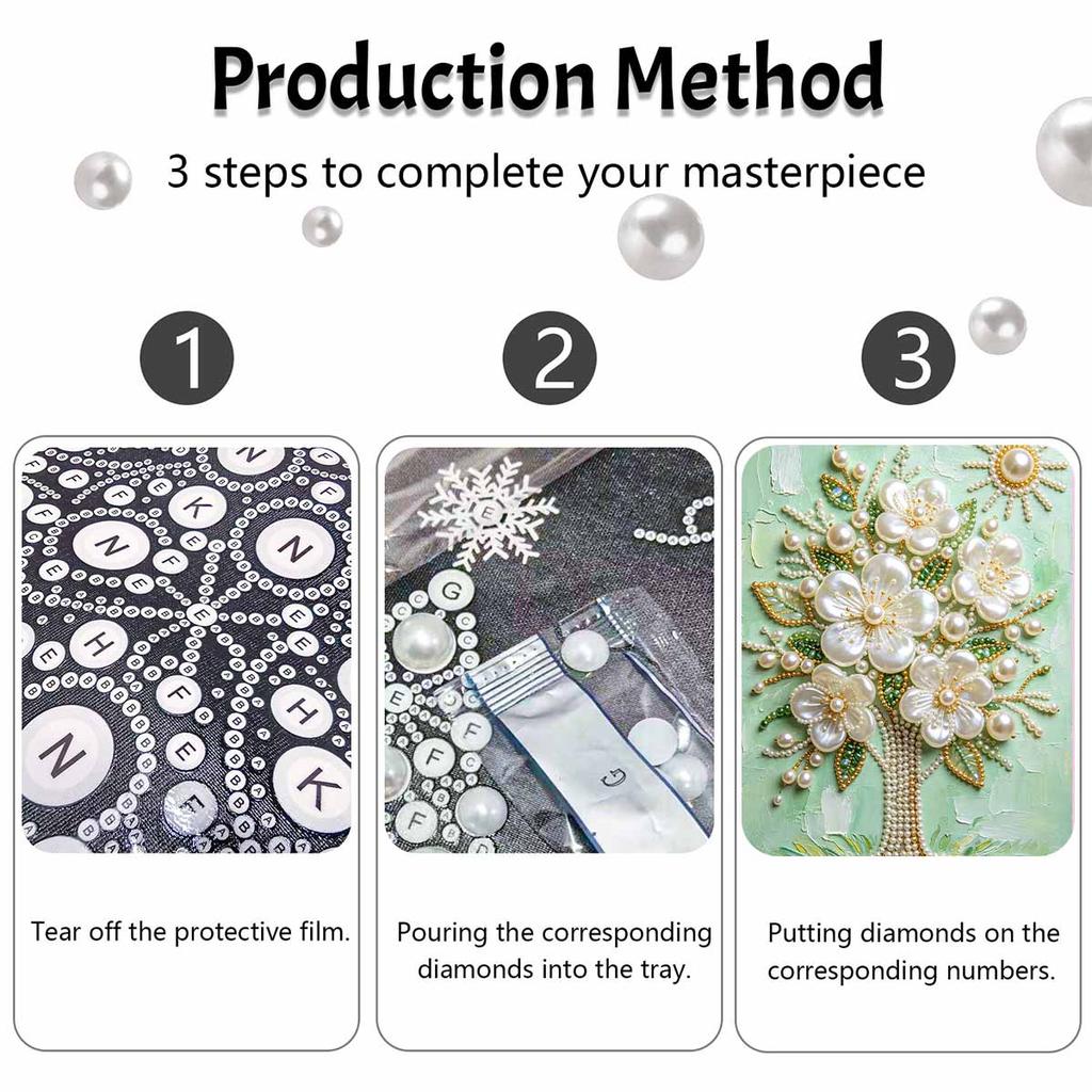 Frameless Pearl Painting Kit Floral Tree Pattern DIY 3D Bead Art Canvas Relaxing Handmade Craft for Adults Home Decor