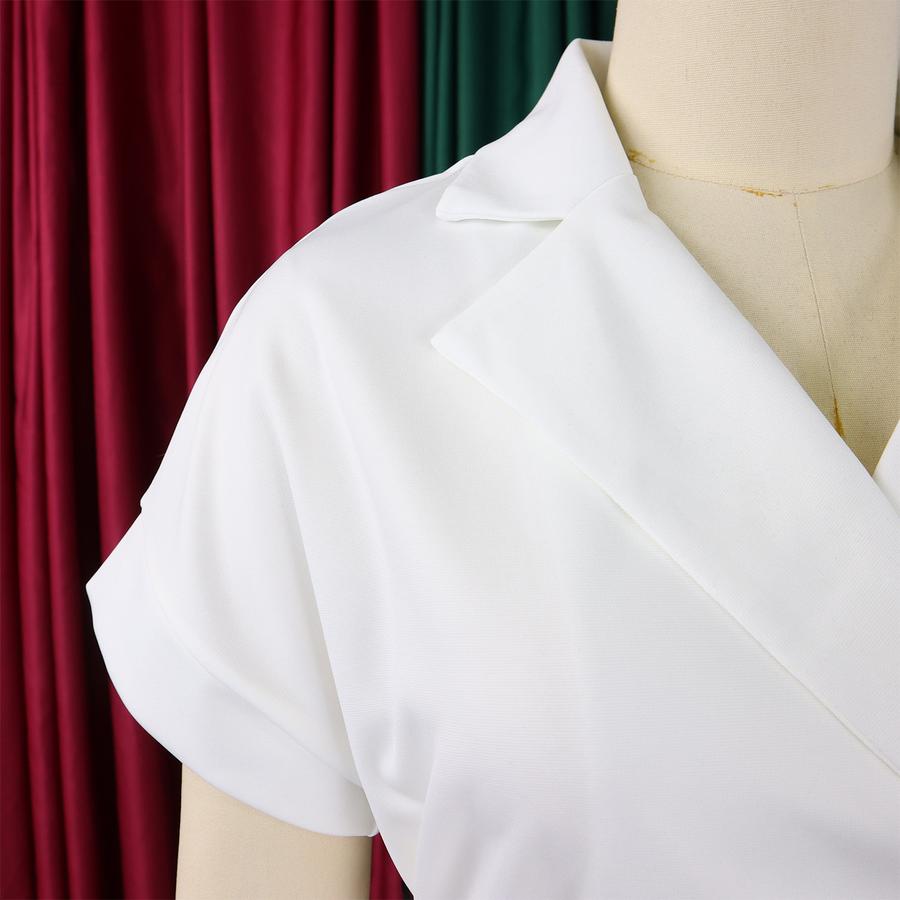 Stilvolles Blazer-Oberteil mit kurzen Ärmeln und gepunktetem A-Linien-Midiröck-Set
