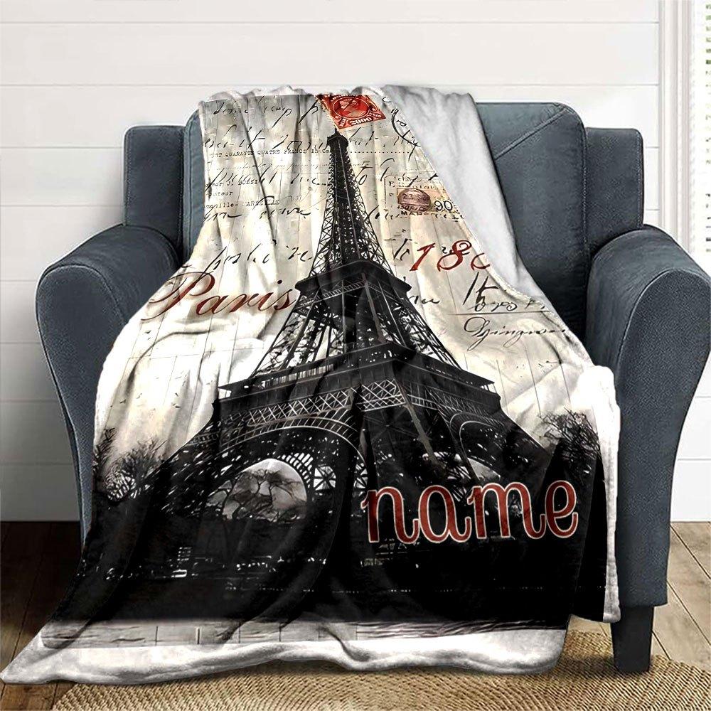 Charming Paris Throw Personalized Blanket Customize Text Comfortable Versatile For Sofa Couch Office Bed Picnics For All Occasions Modern Perfect Gift