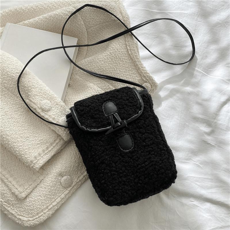 Minimalist Color Block Phone Bag | Women’s Retro Lamb Fleece Crossbody Bag