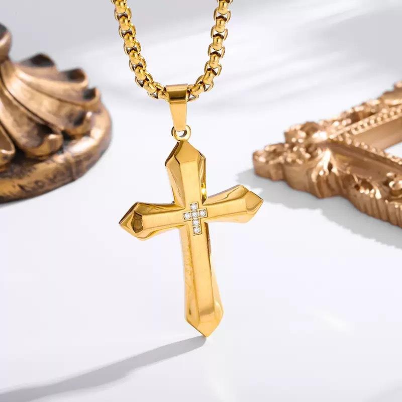 2026 Trend Jewelry European and American Diamond Cross Pendant Men s Personality Necklace 60CM