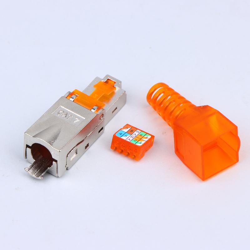 Zinc Alloy Ethernet 1Pc Connector Shielded Quick Install Tool-Free for Enhanced Network CAT7 оранжевый