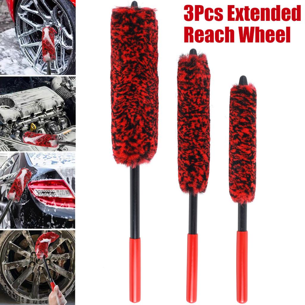 3Pcs Wheel Cleaning Brush Car Wheel Detailing Brush Cleaning Tools for Car Rim Tire Washing Micro Fiber Wheel Wand Auto Care