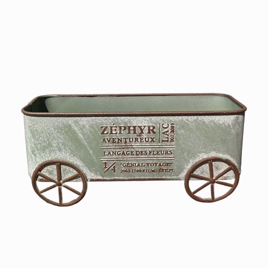 Yousheng Retro Metal Four-Wheeled Cart Decoration, Weather-Resistant Rusty Iron Cart Ornament, Potted Plant Succulents Display Rack for Living Room