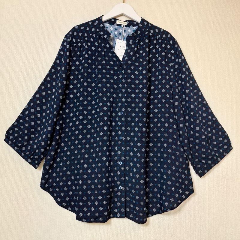 Export Tail Goods Print Rayon Three-Quarter Sleeve V Neck Open Shirt Female Loose Casual Polka Dot Shirt Mother Wear Autumn