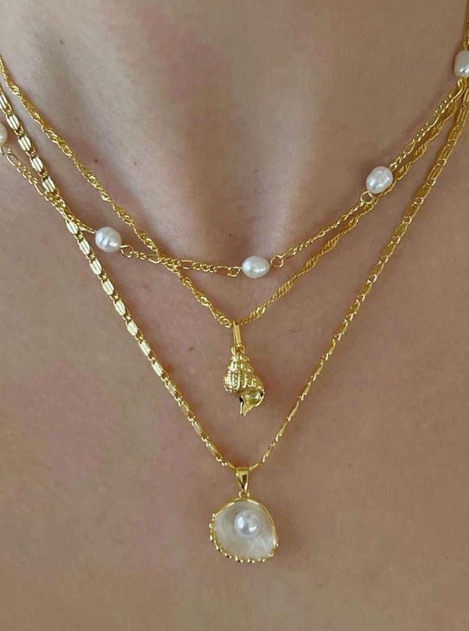 Vintage Shiny Shell Starfish Pendant Necklace for Women Simple Multilayer Thin Chain Choker Bridal Neck Jewelry