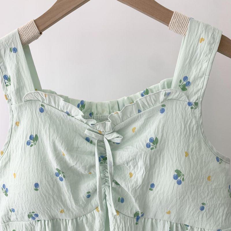 Padded Strap Nightdress Women's Summer Cotton Cloth Sleeveless Pajamas Bra-Free Vest Dress Cloud Cotton Home Wear