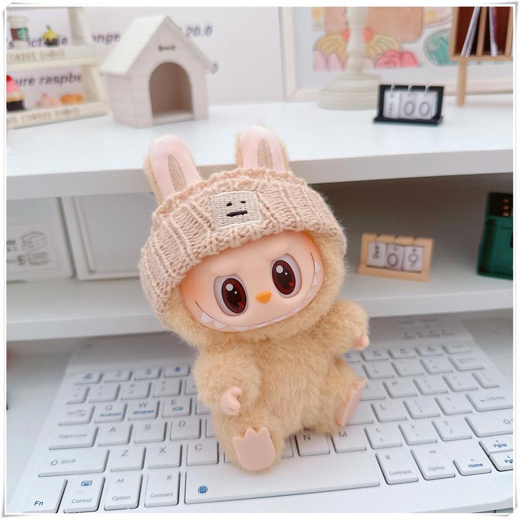 17cm Labubu Doll Clothes Set: Heart Sweater, Hat, Crossbody Bag - First & Second Generation.